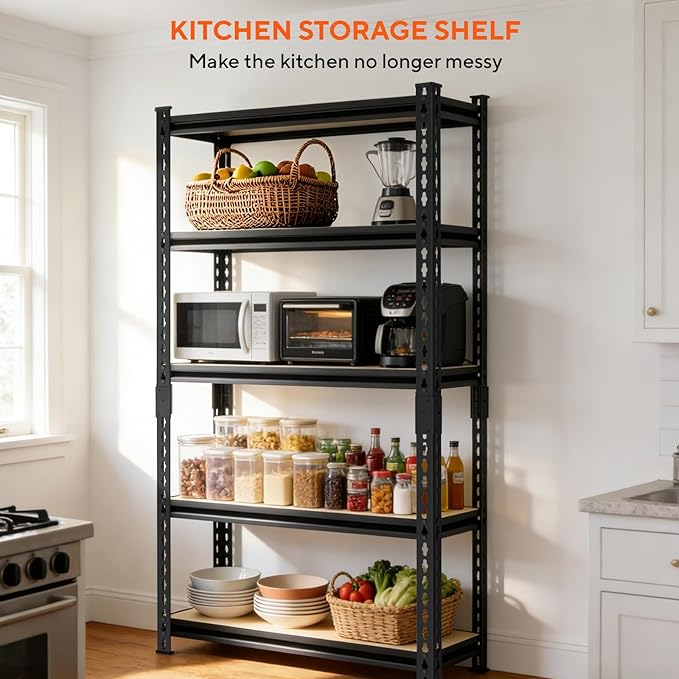 CXDMB Heavy Duty 60" H Garage Shelving Unit, 5 Tier Adjustable Metal Storage Rack, 1000 LBS Capacity, for Warehouse, Pantry, Closet, Kitchen
