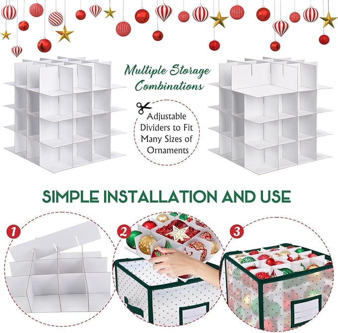 BINSUNS Christmas Ornament Storage Box, Christmas Storage Containers Organizer Bag with Dividers - Fits up to 64 Holiday Xmas Ornaments Decorations 3” Seasons Balls(Mixed Black)