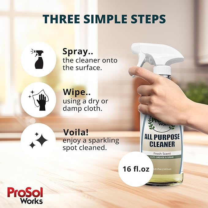PROSOL WORKS All Purpose Cleaner Cleaning Spray 16 oz - Multi Surface Cleaner Use to Clean Counters, Wood, Stone, Tile, Fabric, Tub & Appliances Revealing Natural Shine & Refreshing Scent