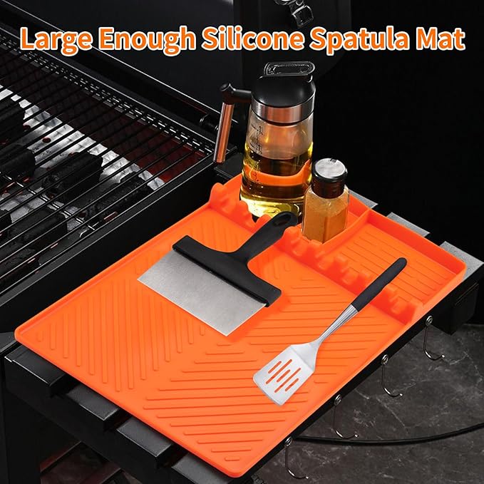 Griddle Cleaning Kit for Blackstone Accessories,Heat-Resistant Silicone Spatula Mat with Hanger,Flat Top Grill Cleaning Kit Set with Grill Cleaner Stone Brick, Griddle Scraper&Scouring Pads