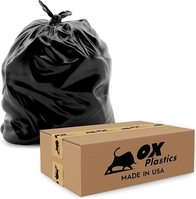 Ox Plastics Trash Can Liners Bags - 42 Gallon Capacity & 3mil Thick Extra Heavy Duty Strength - Large Garbage, Leak-Proof & Durable, House & Commercial Use Bags Black 37 X 43 (25 Count)