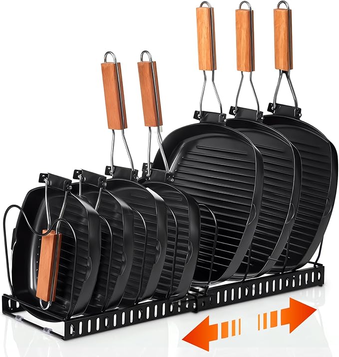 FrutPunch Pots and Pans Organizer,Rack for under Cabinet,Expandable Pot Lid Kitchen Cabinet Organizer Holder, with 10 Adjustable Partitions, Suitable for Kitchen Pan Organizers Inside Cabinet