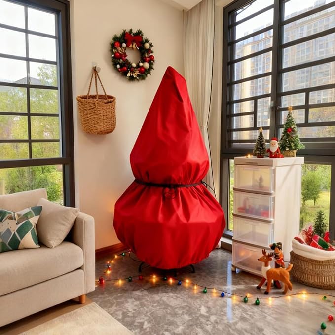 Christmas Tree Storage Bag,Upright Design,Fits Up to 6.5ft Tall Artificial Tree,Large Holiday Xmas Tree Cover Upright Tree Dustproof Bag with Zipper & Drawstring(Red, 6.5ft)
