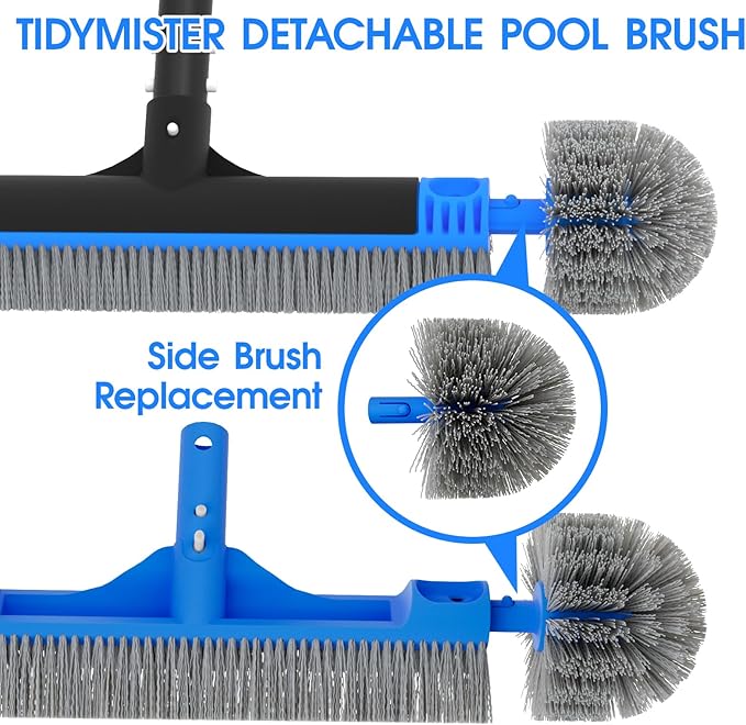 Small Pool Brush Head for Cleaning Narrow Corners Steps, Stiff Wavy Bristles Round Brush Scrubber for Above Ground & Inground Pools, Cobweb Brush