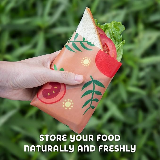 Akeeko Reusable Beeswax Food Wraps - Assorted 9 Packs, Reusable, Plastic-Free Food Storage, 5 Small, 2 Medium, 1 Large, 1 Extra Large Wraps with Cute Fruits Pattern