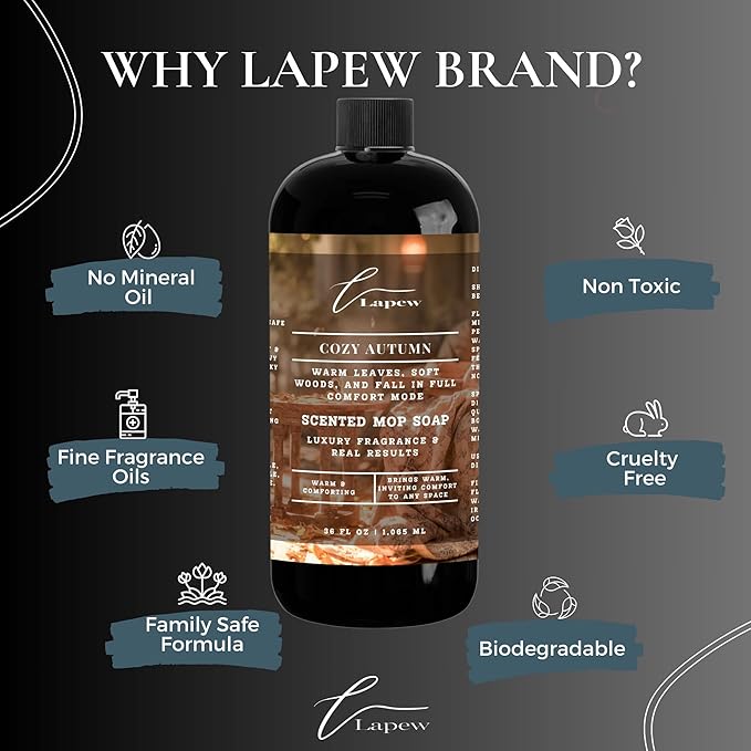 Lapew Cozy Autumn Scented Mop Soap Concentrate 36 oz | Premium Fragranced Floor Cleaner | Streak-Free | Hard Floor Cleaning Solution | Eco Friendly | Made in USA (Perfect Autumn)