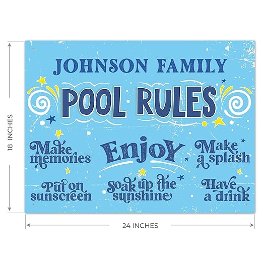 Custom Pool Sign, Fun Pool Rules for Pool Decor Sign, 18x24 Inches, Rust Free .063 Aluminum, Fade Resistant, Made in USA by Sigo Signs