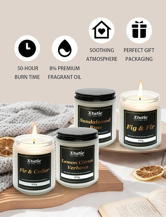 Scented Soy Candles Sets, 7oz in White Frosted Jar - 200-Hour Burn Time, Aromatherapy Candle for Home Decor, Cozy Gifts for Any Occasion,Ideal Gifts for Women