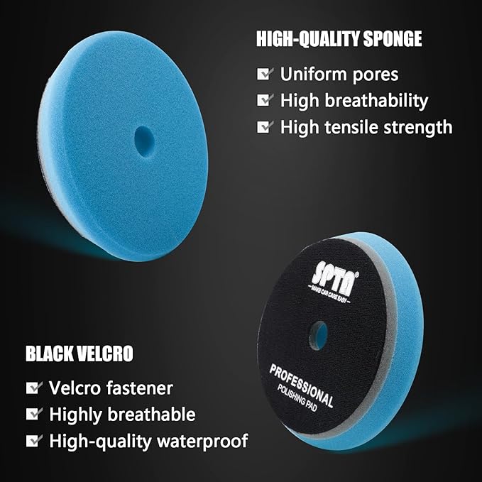 SPTA HD Buffing Polishing Pads, 5 Inch Orbital Buffer Pads Hook and Loop Buffing Pads, Foam Polish Pad 5 Grits from Coarse to Fine for 5 Inch DA Rotary Polisher Compounding, Polishing and Waxing