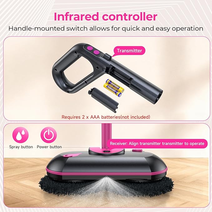 ScrubWiz Cordless Electric Spin Mop with Water Sprayer, Self-Propelled Floor Cleaner for Hardwood & Tile, Quiet Cleaning, Adjustable Handle, 2500mAh Long-Lasting Battery, 300ml Tank