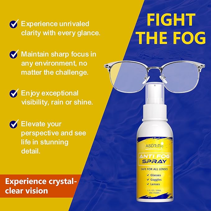 ASDToTio Anti-Fog Spray for Swim Goggles, Eye Glasses, Dive Mask, Rearview Mirror, and Safety Eyewear, Lens Cleaner Spray- Safe for All Lens Types, 1 Oz