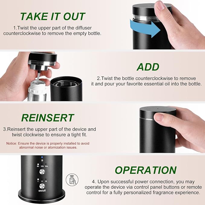 Waterless Essential Oil Diffuser Large Room Scent Diffuser for Home, Office, Hotel and Spas - Aromatherapy Diffuser Fragrance Oil Machine, Remote Control, Timer, Black