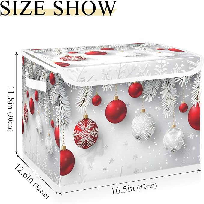 senya Christmas Baskets Collapsible Storage Bins with Lids, Christmas Snowflakes Balls Pattern Storage Boxes Clothes Baskets for Organizing, B06D22020