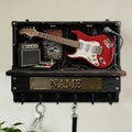 Custom 2D Flat Print Rock Guitar Key Storage Holder for Music Lover Family Friends Music Themed Wall Hooks Personalized Vintage Guitar Stand Name Key Rack Coat Holder for Culb Living Room Hallway