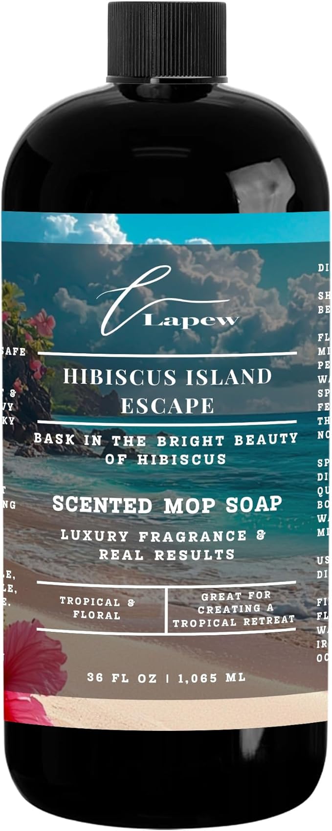Lapew Hibiscus Island Escape Scented Mop Soap Concentrate 36 oz | Premium Fragranced Floor Cleaner | Streak-Free | Hard Floor Cleaning Solution | Eco Friendly | Made in USA