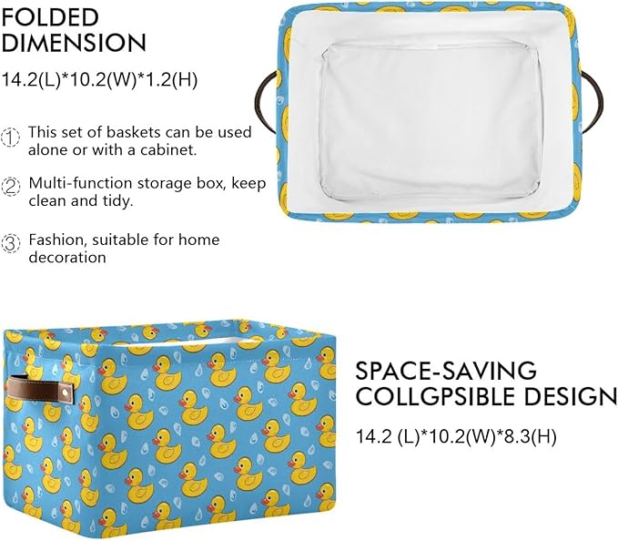ALAZA Yellow Duck on Blue Cartoon Foldable Storage Box Storage Basket Organizer Bins with Handles for Shelf Closet Living Room Bedroom Home Office 1 Pack