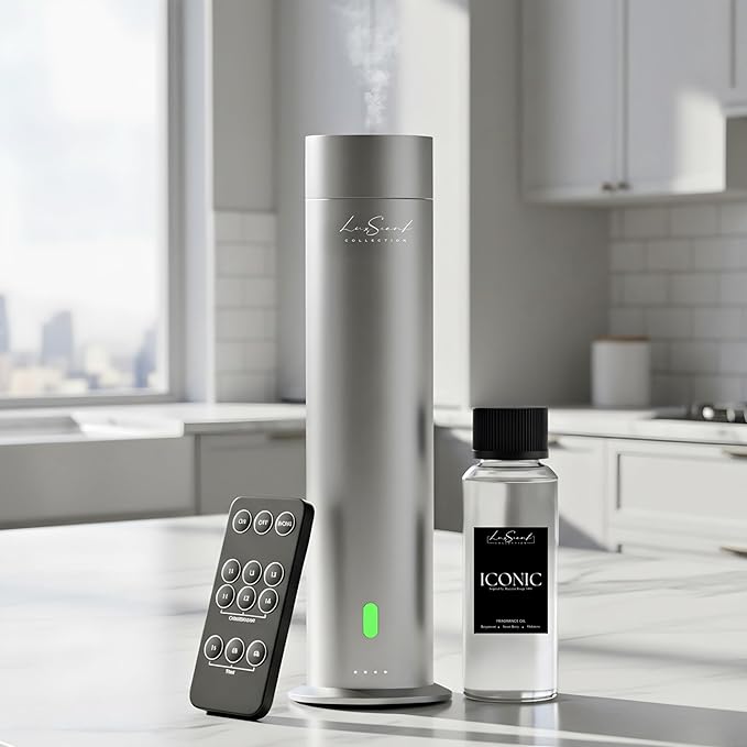 Wireless Aroma Diffuser with 120mL Iconic Scent Oil Included - for up to 1000sq. ft Coverage - Hotel Scent Diffuser - Remote Control - Home Luxury Essential Oil Diffuser - Aromatherapy