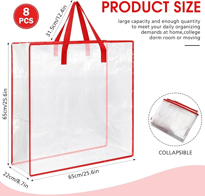 8 Pcs Clear Wreath Storage Bags 26 Inch Christmas Decoration Garland Container Door Garland Holiday Wreath Storage Holder with Handle and Zipper Heavy Duty Plastic Packing Totes(Red)