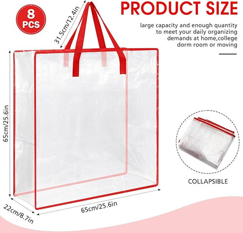8 Pcs Clear Wreath Storage Bags 26 Inch Christmas Decoration Garland Container Door Garland Holiday Wreath Storage Holder with Handle and Zipper Heavy Duty Plastic Packing Totes(Red)