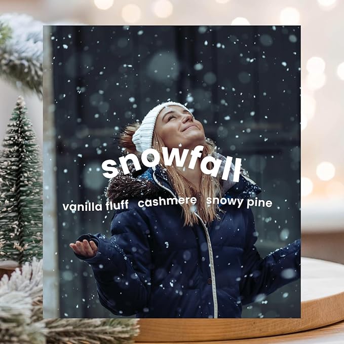Moodcast Snowfall Scented Winter Candle - Aesthetic Holiday Candle for Home, Vanilla Fluff, Cashmere & Snowy Pine, Clean Coco Wax Blend, Vegan, Paraben Free, 50-Hour Burn, Christmas Decor - 8oz