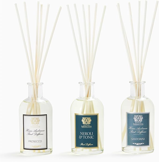 Antica Farmacista Reed Diffuser Gift Box - Luxury Room Freshener for Anniversaries, Birthdays & Holidays - Includes Prosecco, Neroli & Tonic, Santorini, 3.4 fl oz Each
