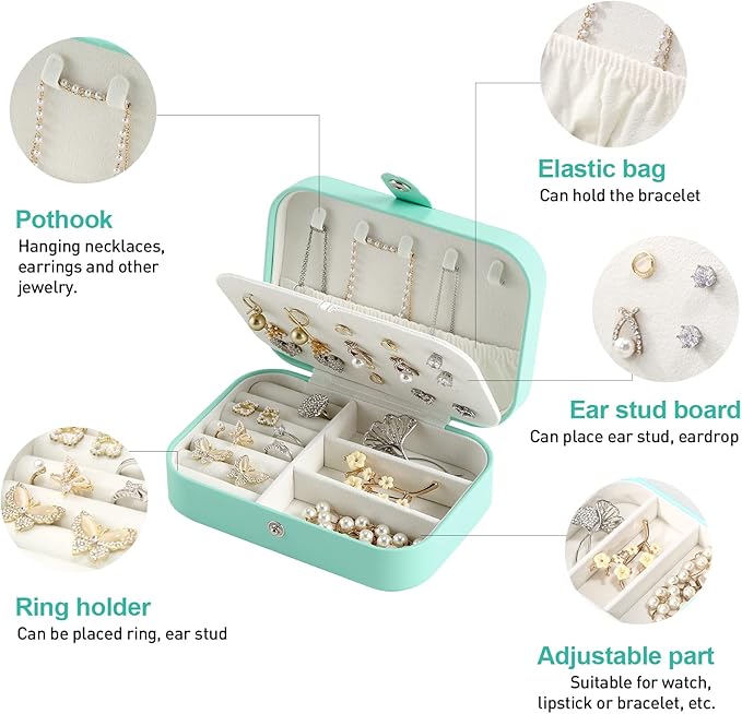 CASEGRACE Small Jewelry Box For Women Travel Jewelry Organizer Double Layer for Necklace Earring Rings Jewelry Holder Case
