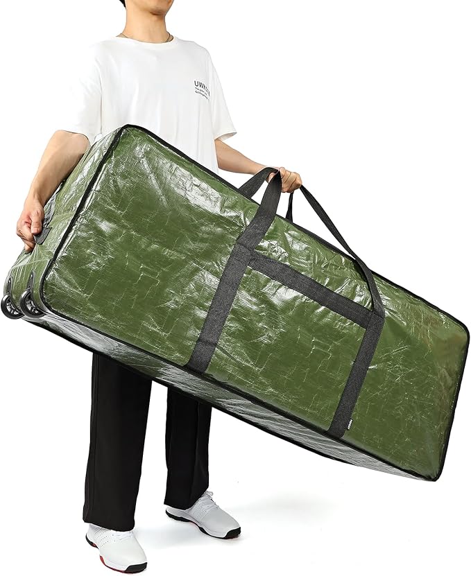HOMEST Christmas Tree Storage Bag, Fits for 4.5-7 ft Xmas Artificials, Zippered Bag with Reinforced Carrying Handles and Wheels, Green (Bag Only)
