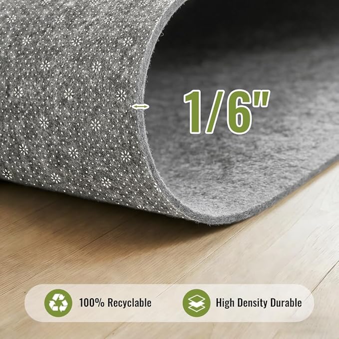 COMFYPAD Felt Rug Pad with Gripper Dots, 5x7 Ft Non-Slip Rug Underpad with PVC Backing, 1/6" Thick Cushioned Carpet Pad Gripper for Hardwood Floors, Vinyl & Tile, Under Rug Padding Floor Protection