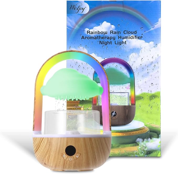 Aromatherapy Essential Oil Diffuser Rainbow Rain Cloud Humidifier Water Drip Mushroom Diffuser with Running Lights & Rain Sounds for Sleeping - Tabletop Water Fountain & Night Light