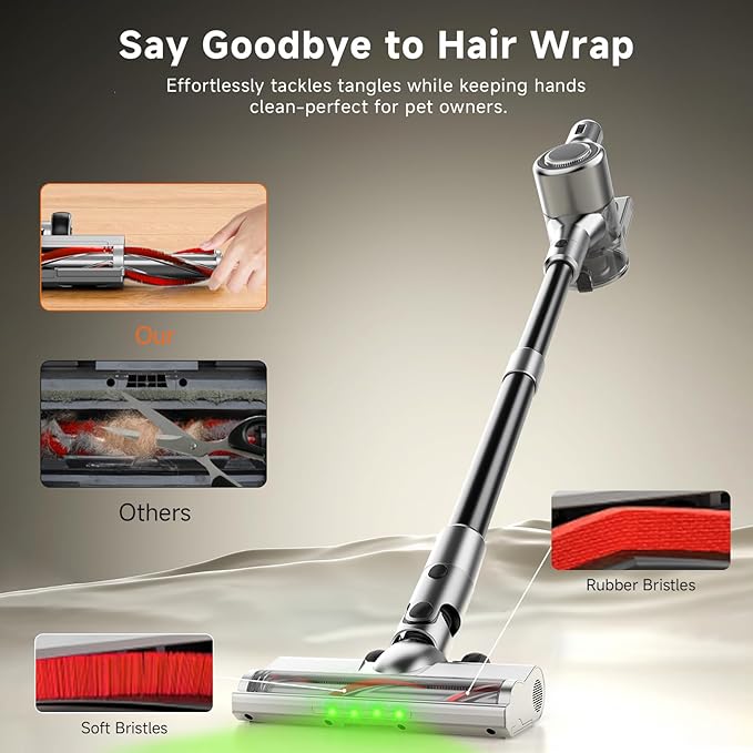 Shieal Cordless Stick Vacuum Cleaner - Rechargeable,45Kpa Powerful Suction Vacuum for Home,45Mins Runtime,Detachable Battery,Anti-Tangle, 8 in 1 Lightweight Vacuum for Pet Hair Carpet Hardwood,Silver
