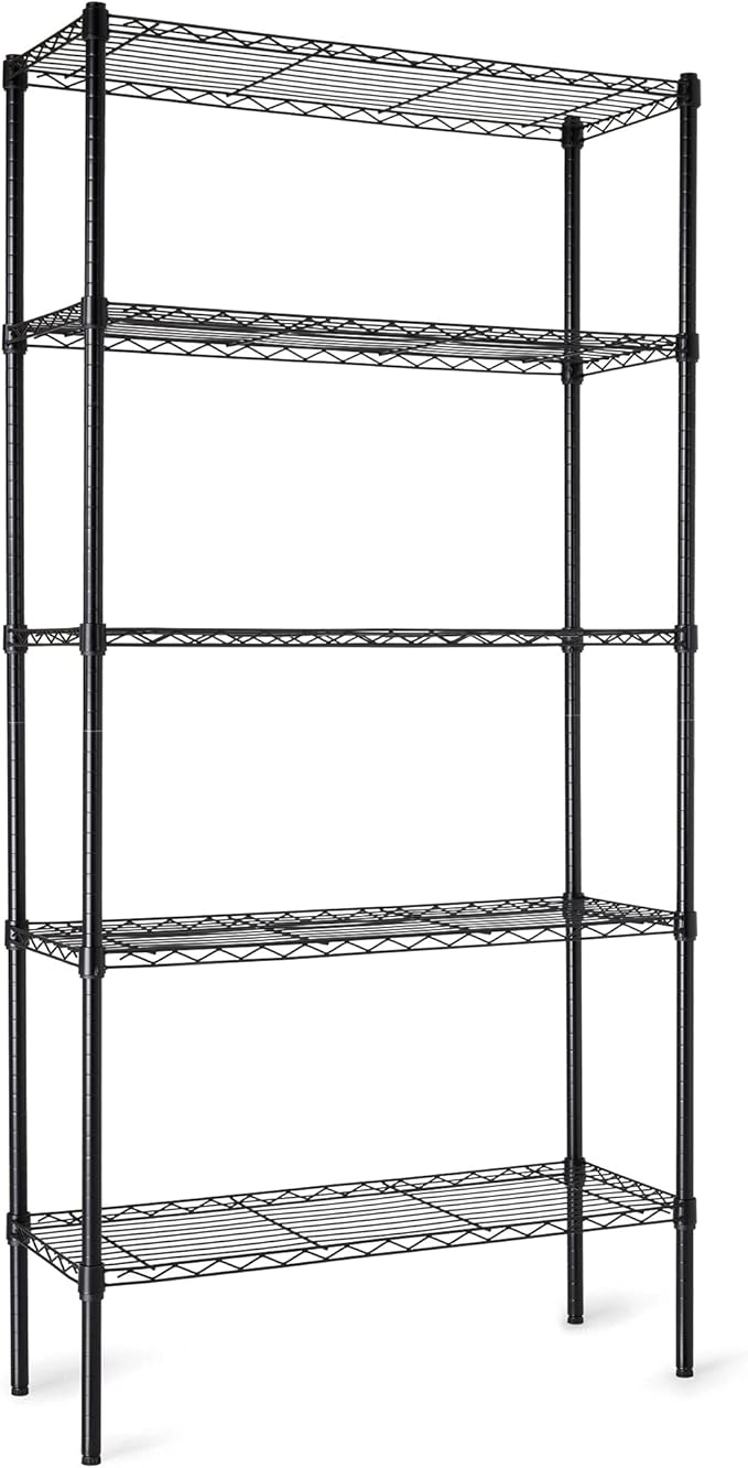 Amazon Basics 5-Shelf Steel Wire Rack Storage, 36" L x 14" W x 72" H, Black | Heavy Duty, Adjustable, for Kitchen, Garage, Shelving Organizer