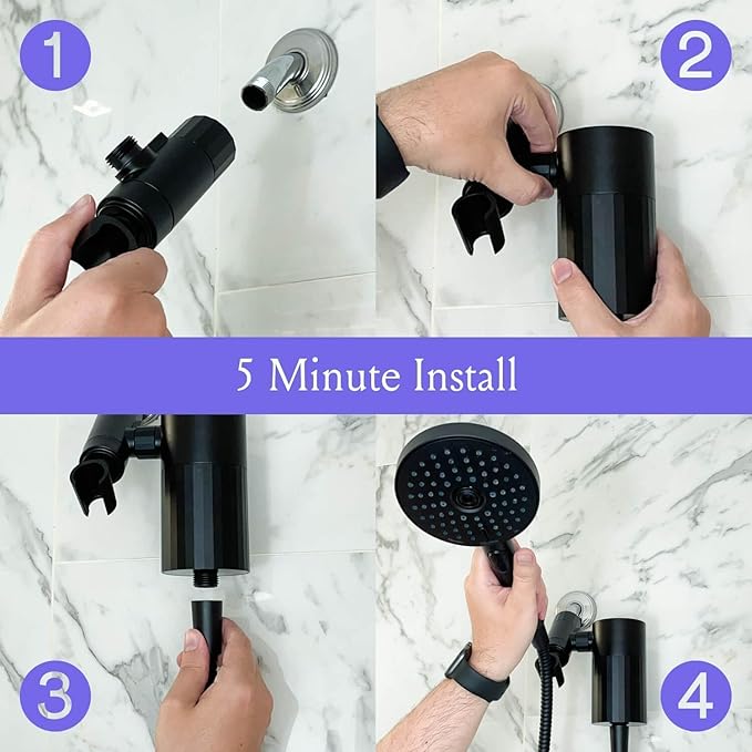 Sproos! - Handheld Showerhead with Filter Set, High Performance Filtration System for Healthier Hair and Skin, Extra Long 70 Inch Hose, 3 Customized Spray Functions, Yellow