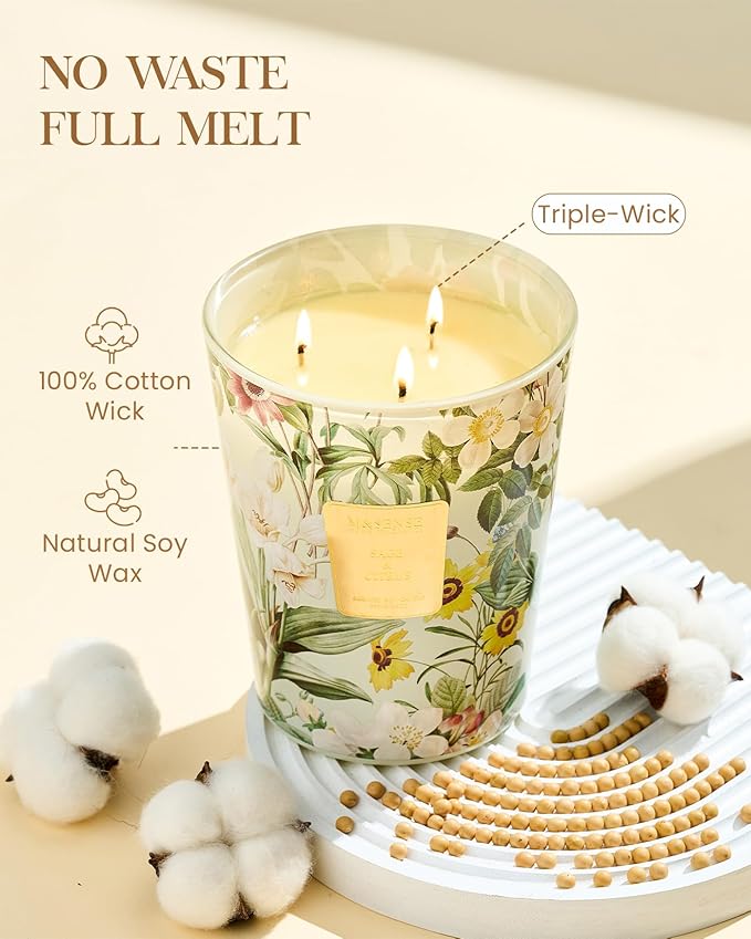 M&SENSE Sage Citrus Soy Large Candles, 3-Wick 35oz 150H Long Lasting, Aromatherapy Candle for Kitchen Freshness New Year Housewarming
