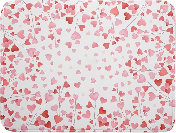 Valentines Day Dish Drying Mat for Kitchen Counter 24x18 Inch Love Drying Mat with Absorbent Reversible Microfiber Pink Heart Dish Drainer Mats Rack Pad for Coffee Countertop Protector