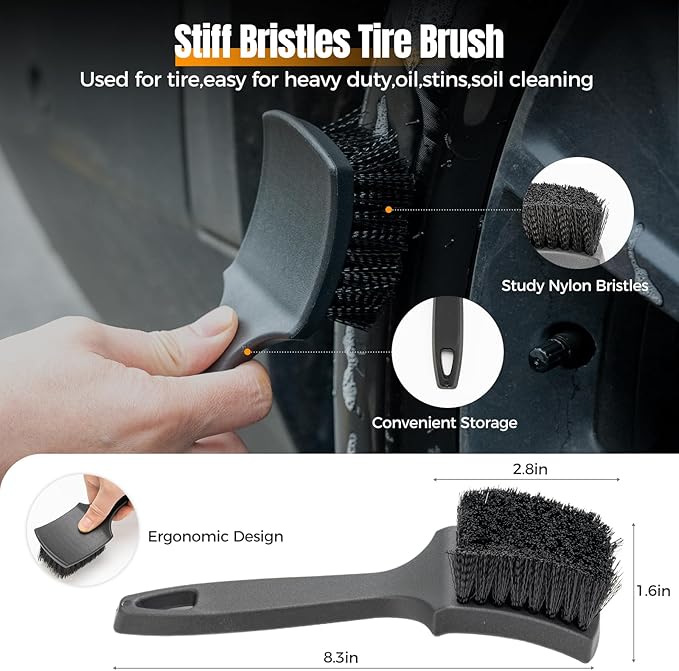 9Pcs Car Wheel Brush kit, Tire Brush, Microfiber Flat Wheel Cleaner Brush, Soft-bristled Rim Cleaner Brush, Tire Shine Applicator, Detailing Brushes, Detailing Pads, Scratch-Free Car Drying Towel
