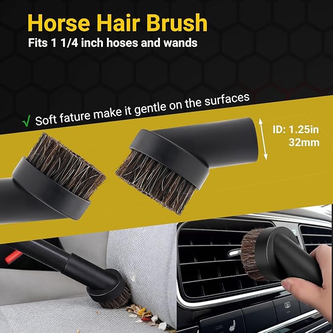 Universal Vacuum Attachments Shop Vac Accessories 1 1/4" and 1 3/8" Vacuum Hose Adapter Kit, Shop Vac Attachments Vacuum Attachment Brush Flexible Crevice Tool - 7 Pack with Brush