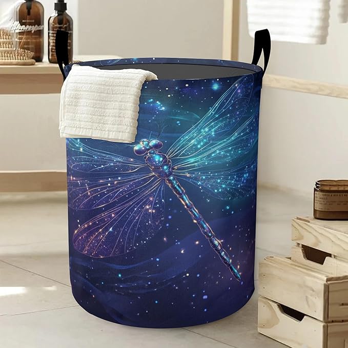 Laundry Basket-Retro Blue Dragonfly Foldable Waterproof Oxford Cloth Funny Tote Bag Laundry Hamper Clothes Storage Bucket Organizer For Bathroom/Laundry Storage/Bedroom Storage Basket