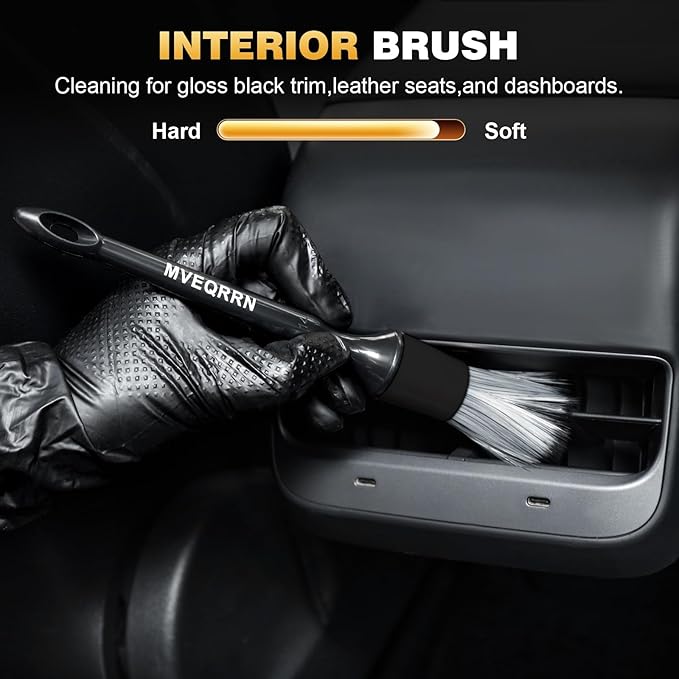 10Pcs Car Detailing Brush Set,Boars Hair Car Cleaning Detail Brush kit,Ultra Soft No Scratch Car Dust Brush,Car Interior Detailing Brushes Kit,Detail Brushes Car Detailing for Interior Exterior(black)