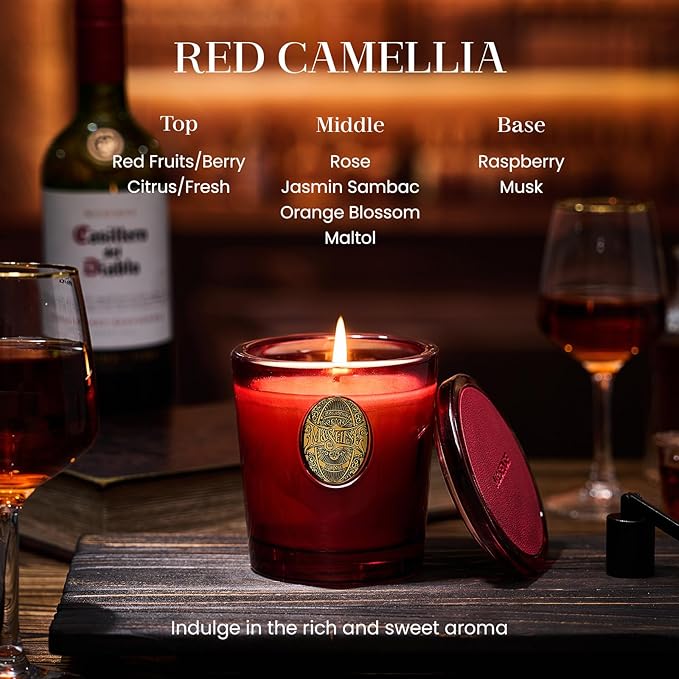 M&SENSE Natural Strong Soy Candle | Red Camellia & Vivid Red | 9.2 oz, 50H Burn Time | Candle Gift for Her | Scented Candle for Valentine’s Day