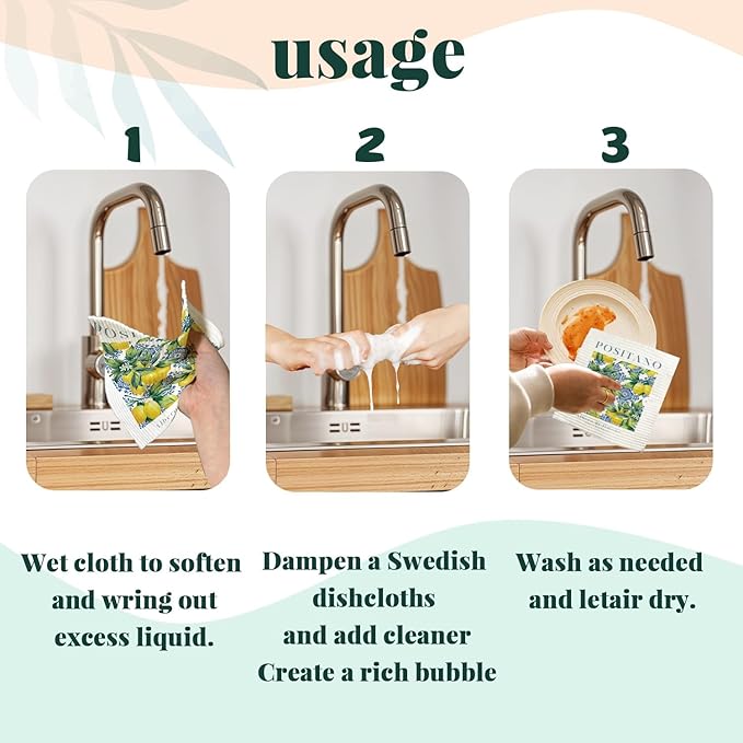 LARTSFRO Swedish Dishcloths for Kitchen, Papaya Reusable Paper Towels Washable, Vintage Floral Summer Lemon Swedish DishCloths for Friut, 4 Pcs Dish Towels for Kitchen, No Odor Cleaning Cloths