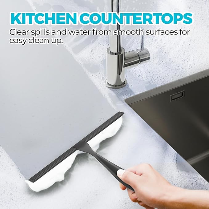 ALFLOD 10-Inch All-Purpose Shower Squeegee for Shower Doors, Tile Shower Walls, Bathroom, Window, Glass and Car Windshield, Mirrors and Kitchen-Stainless Steel, Black