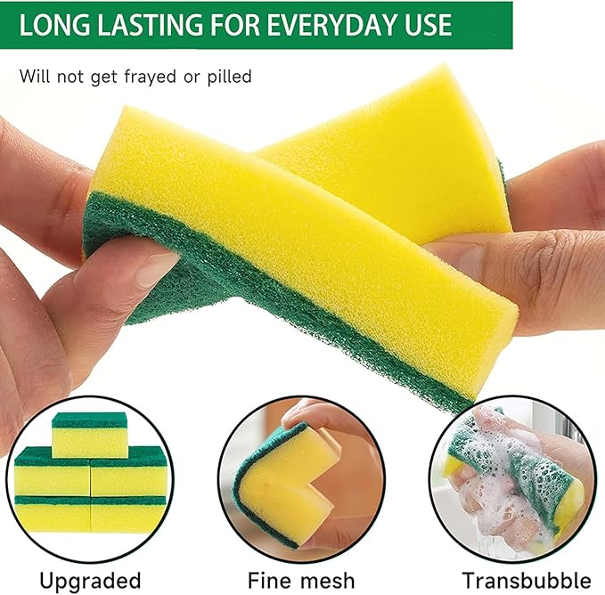 Kitchen Scrub Sponges 32 Count, Non-Scratch Scrub Dish Sponges for Cleaning, Effortlessly Clean Your Stovetop, Sinks, Stoves, Appliances