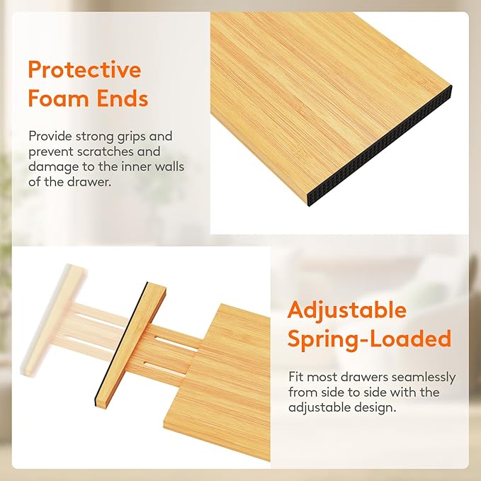 Lifewit 6 Pack 6" Deep Bamboo Drawer Dividers, 13-16.5" Expandable Drawer Organisers for Clothes, Adjustable Dresser Drawer Divider, Clothing Drawers Separators for Dresser, Bedroom, Bathroom, Office
