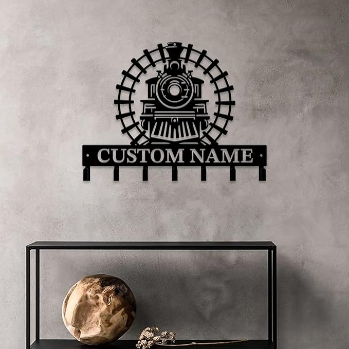 Personalized Train Metal Keys Hooks,Custom Name Metal Train Keys Hooks,Black Metal Train Wall Home Storage Decorative Keys Hooks,Key Holder Hooks for Wall (Style A)