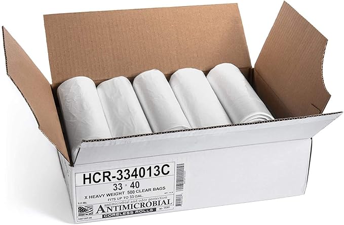 Aluf Plastics High Density Trash Bags, 33 Gallon, 500 Count, 13 Micron (eq), 33" x 40", Clear, for Bathroom, Office, Industrial, Commercial, Janitorial, Municipal, Recycling