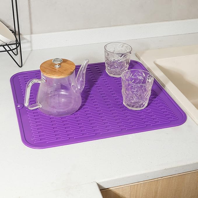 MicoYang Silicone Dish Drying Mat for Multiple Usage,Easy clean,Eco-friendly,Heat-resistant Silicone Mat for Kitchen Counter or Sink,Refrigerator or Drawer Liner Purple 2XL 24 inches x 18 inches