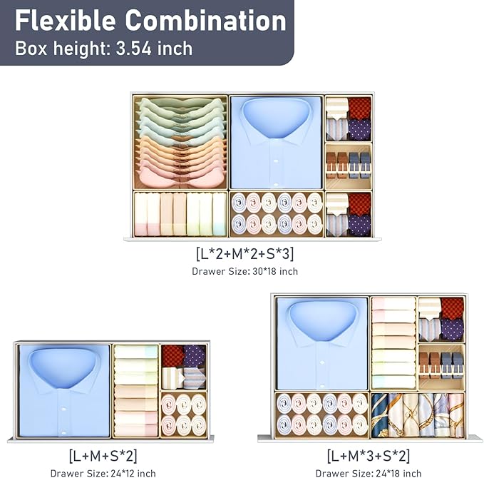 DIMJ Drawer Organizer Clothes, 28 Pack Dresser Organizer, Foldable Closet Organizers and Storage, Fabric Dresser Bins, Drawer Dividers for Nursery, Baby Clothes, Underwears, Sock,Beige