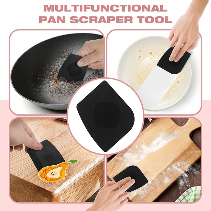 Cast Iron Scrubber with Long Handle | 316 Cast Iron Cleaner Chainmail Scrubber for Cast Iron Pan Skillet Cleaner - Dish Scouring Pad Dishwasher Safe Cleaning Kit (Red, 1 Scrubber + 1 Scraper)