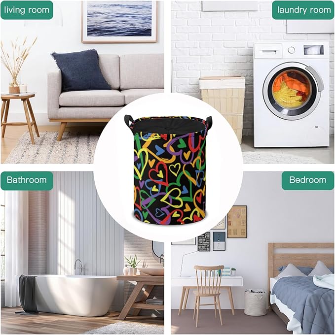Love Heart Storage Baskets Foldable Laundry Hamper Fabric Organizer Storage Bins with Handles for Shelves, Closet, Nursery, Laundry, Toys