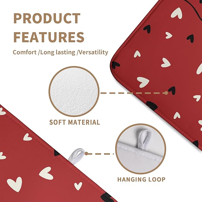Wnoesat Valentine Dish Drying Mat for Kitchen Counter Valentines Day Red Black Love Heart Holiday Drying Mats Absorbent Microfiber Dish Draining Mat Extra Large Dish Rack Pad 18x24 Inch